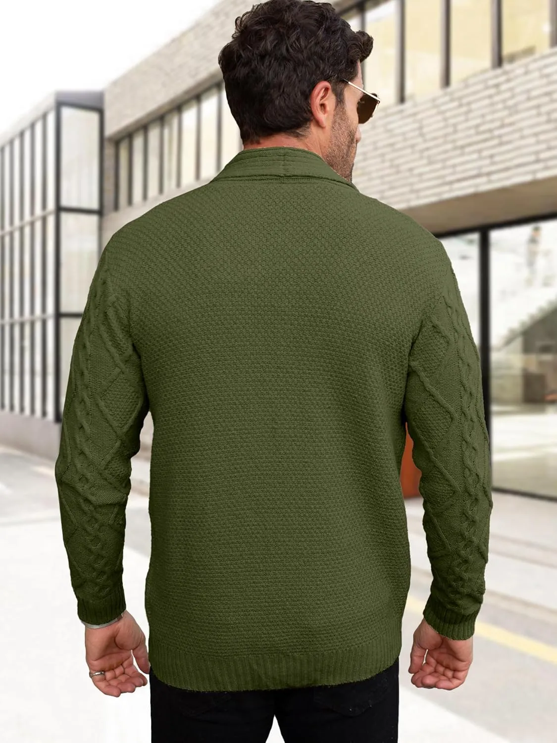 Comdecevis Mens Shawl Collar Cardigan Sweater Cable Knit Button Down Long Sleeve Casual Knitwear with Pockets