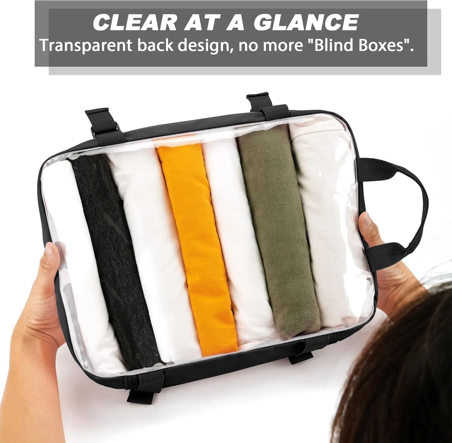 Compression Packing Cubes for Suitcases, COOSKY 6 Set Transparent Clothes Organizer for Travel Essentials, Expandable Storage Bags in Luggage, Carry on Size Travel Accessories for Women/Men, Black