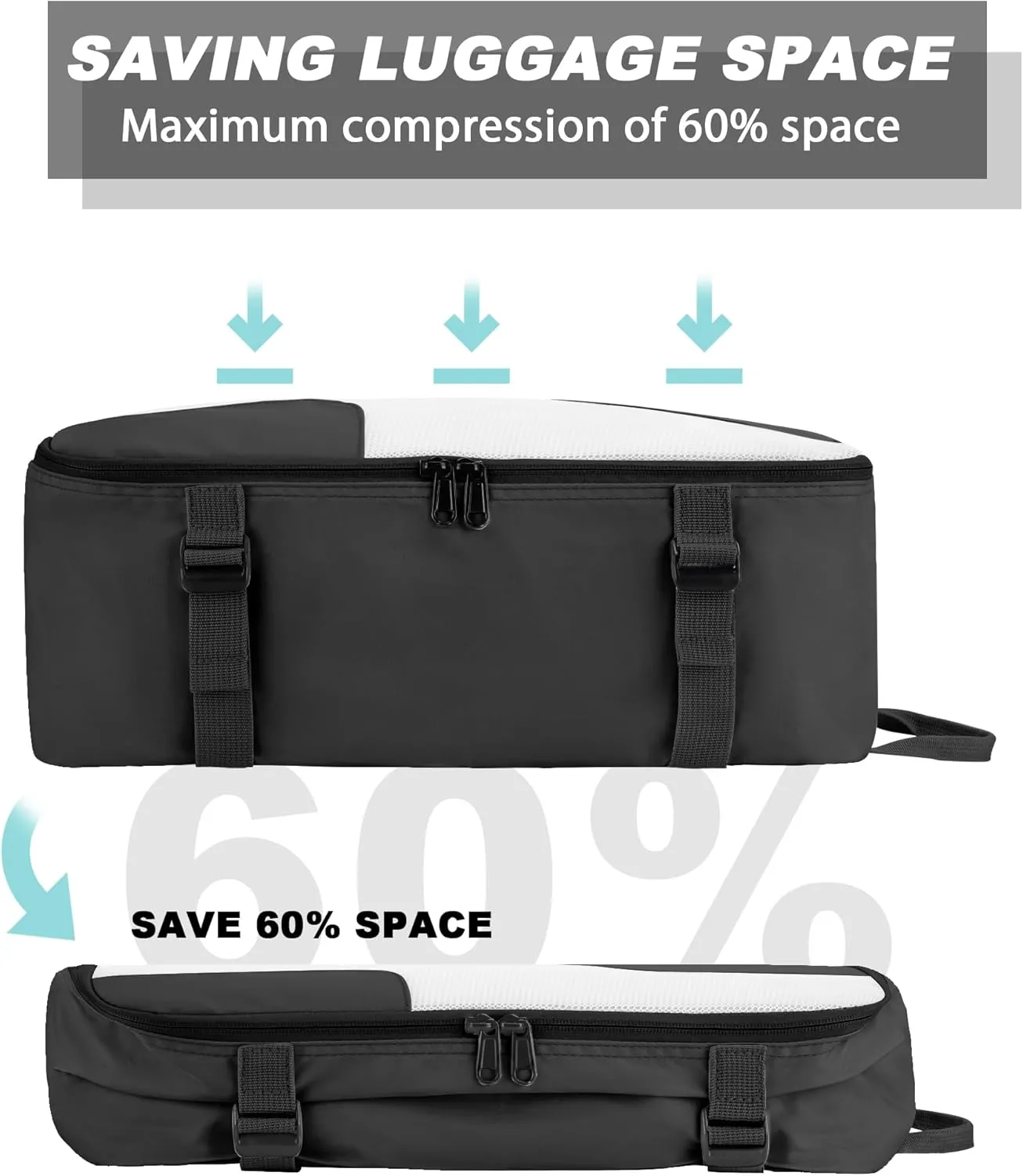 Compression Packing Cubes for Suitcases, COOSKY 6 Set Transparent Clothes Organizer for Travel Essentials, Expandable Storage Bags in Luggage, Carry on Size Travel Accessories for Women/Men, Black
