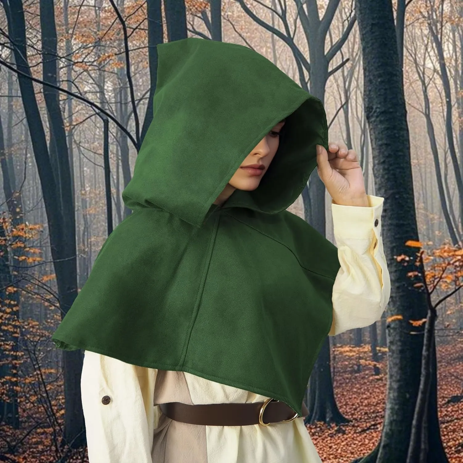 CosInStyle Retro Medieval Hooded Cape for Halloween Cosplay - Compact Renaissance Costume Accessory for Women & Men