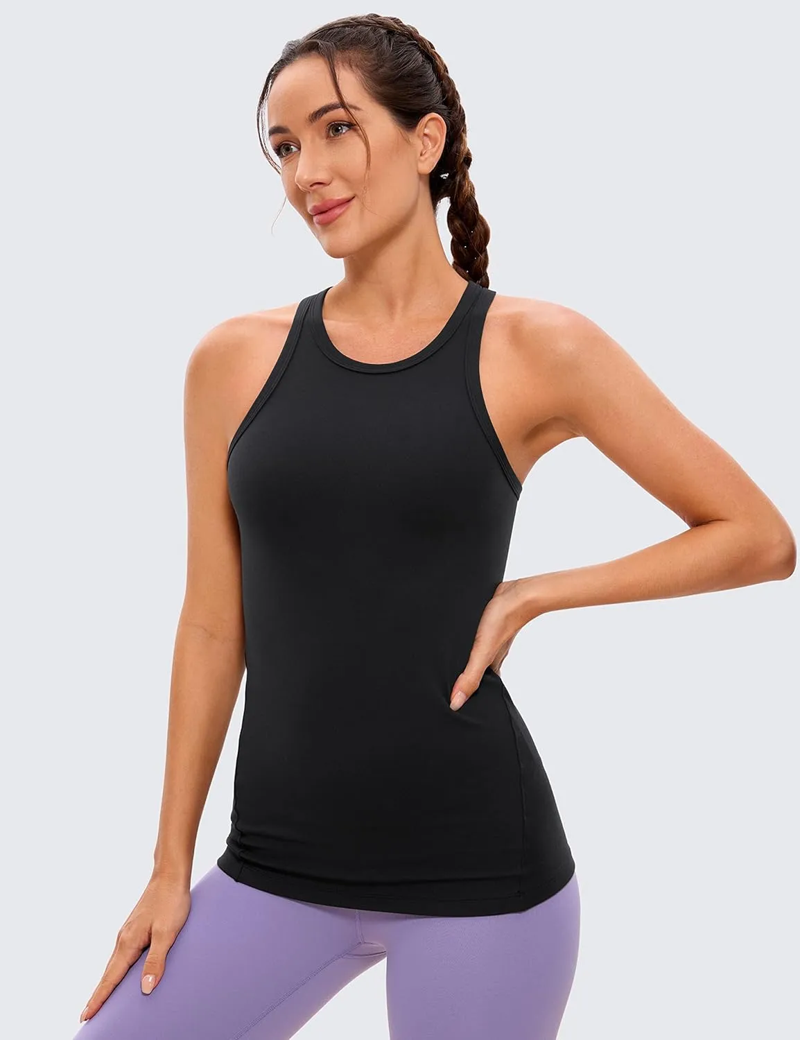 CRZ YOGA Butterluxe Womens Workout Racerback Sleeveless Tops High Neck Athletic Camisole Tanks Running Gym Yoga Shirts