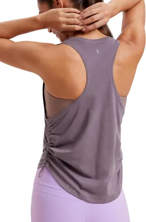CRZ YOGA Pima Cotton Women Racerback Sleeveless Workout Tops Crew Neck Ruched Side Tanks Athletic Casual Loose Shirts