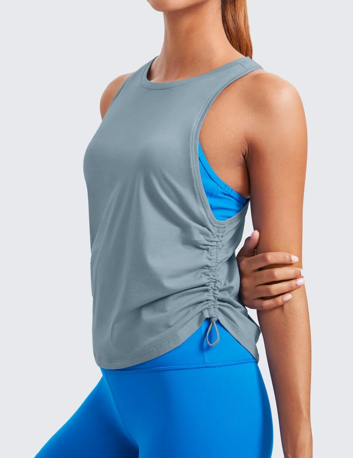 CRZ YOGA Pima Cotton Women Racerback Sleeveless Workout Tops Crew Neck Ruched Side Tanks Athletic Casual Loose Shirts