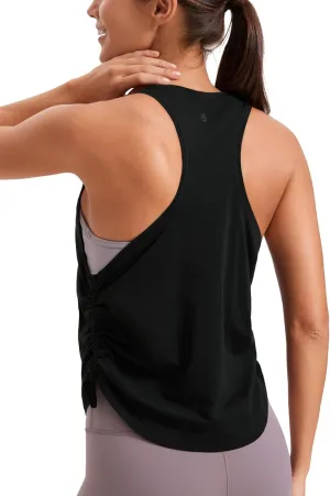 CRZ YOGA Pima Cotton Women Racerback Sleeveless Workout Tops Crew Neck Ruched Side Tanks Athletic Casual Loose Shirts