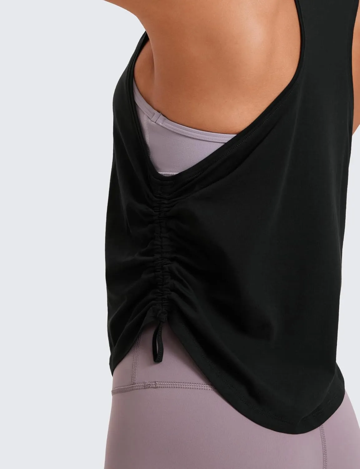 CRZ YOGA Pima Cotton Women Racerback Sleeveless Workout Tops Crew Neck Ruched Side Tanks Athletic Casual Loose Shirts