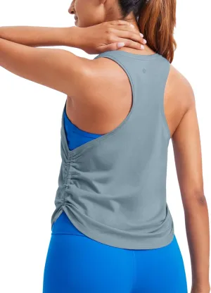 CRZ YOGA Pima Cotton Women Racerback Sleeveless Workout Tops Crew Neck Ruched Side Tanks Athletic Casual Loose Shirts
