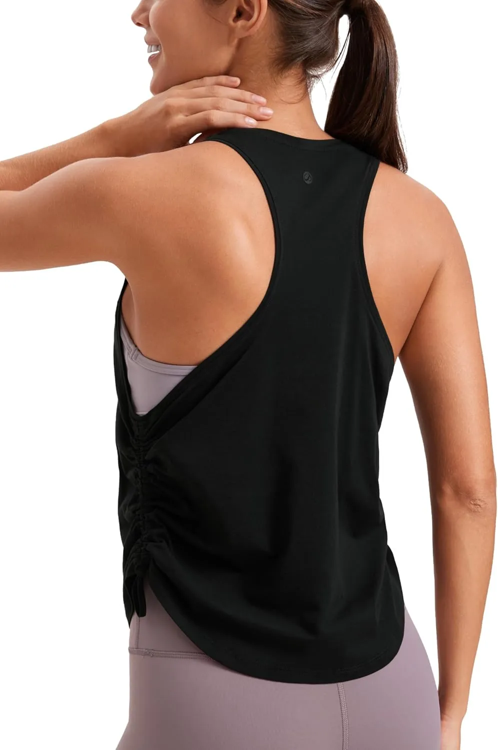 CRZ YOGA Pima Cotton Women Racerback Sleeveless Workout Tops Crew Neck Ruched Side Tanks Athletic Casual Loose Shirts
