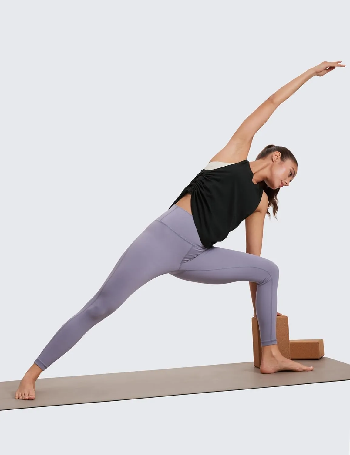 CRZ YOGA Pima Cotton Women Racerback Sleeveless Workout Tops Crew Neck Ruched Side Tanks Athletic Casual Loose Shirts