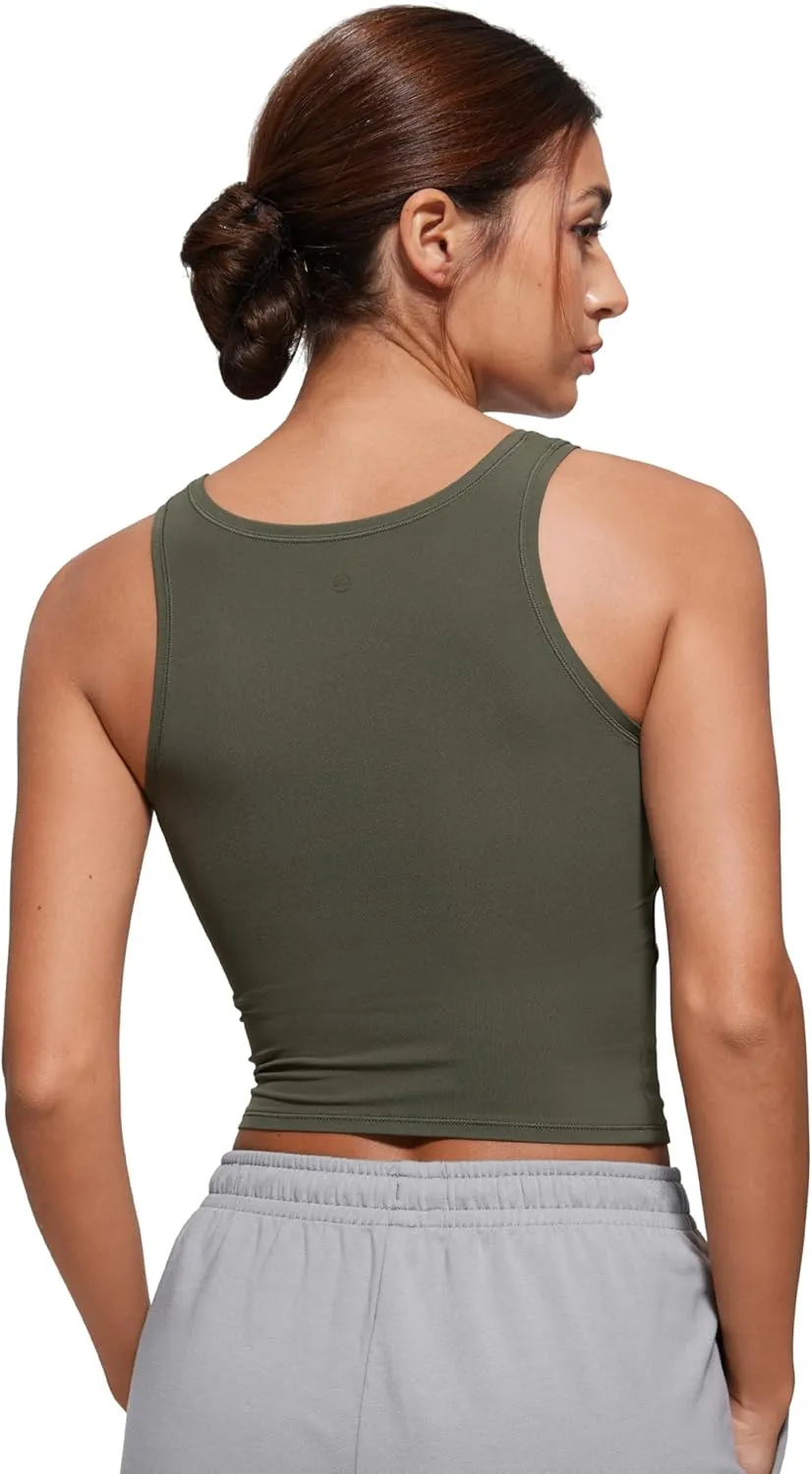 CRZ YOGA Softembrace Casual Tops for Women Soft Double Lined Scoop Neck Crop Sleeveless Shirts Basic Going Out Tanks