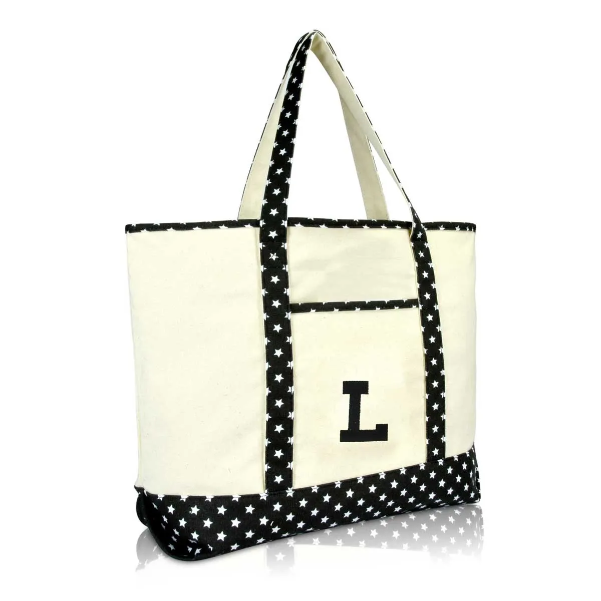 Dalix Initial Tote Bag Personalized Monogram Zippered Top Letter - L