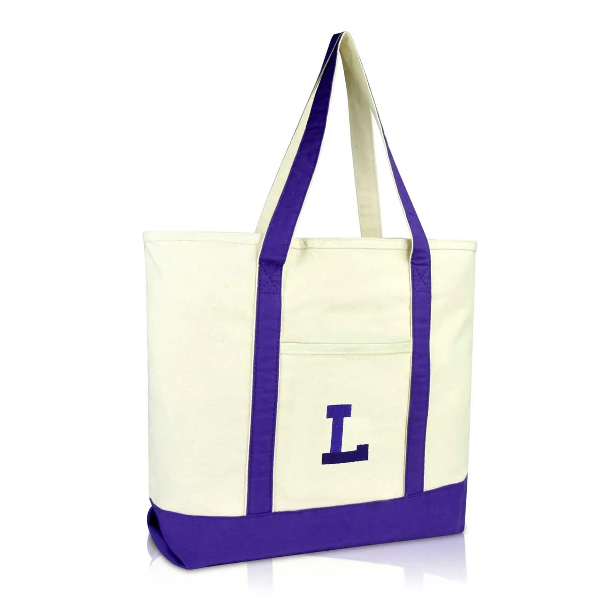 Dalix Initial Tote Bag Personalized Monogram Zippered Top Letter - L