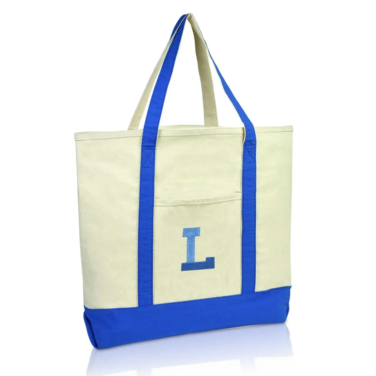 Dalix Initial Tote Bag Personalized Monogram Zippered Top Letter - L