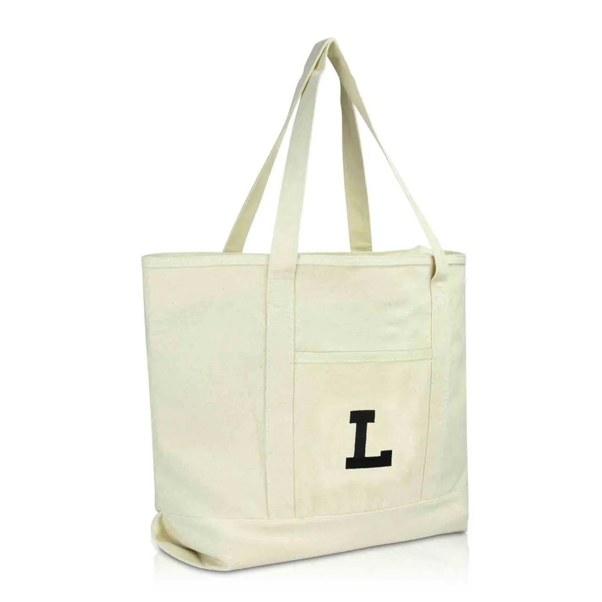 Dalix Initial Tote Bag Personalized Monogram Zippered Top Letter - L