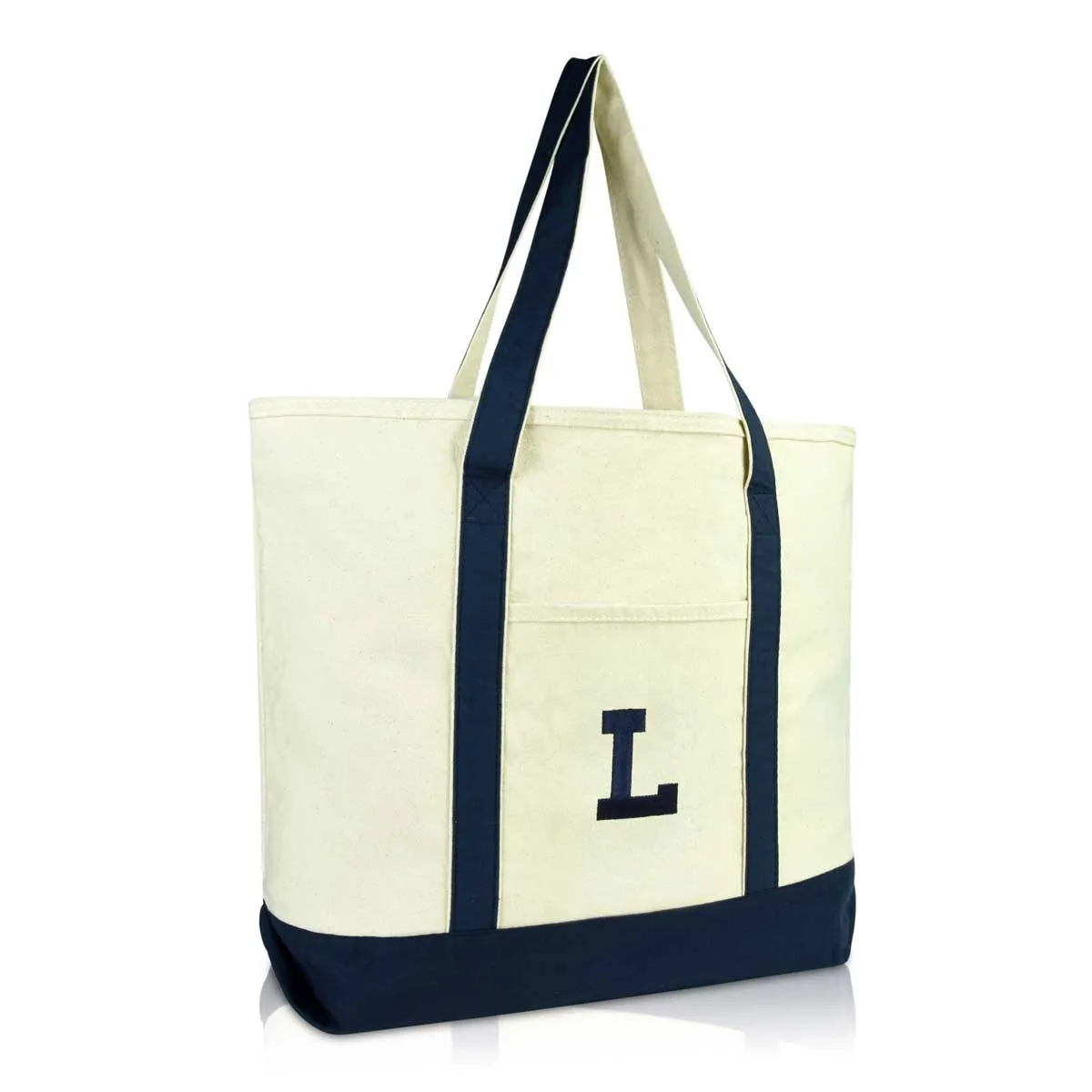 Dalix Initial Tote Bag Personalized Monogram Zippered Top Letter - L