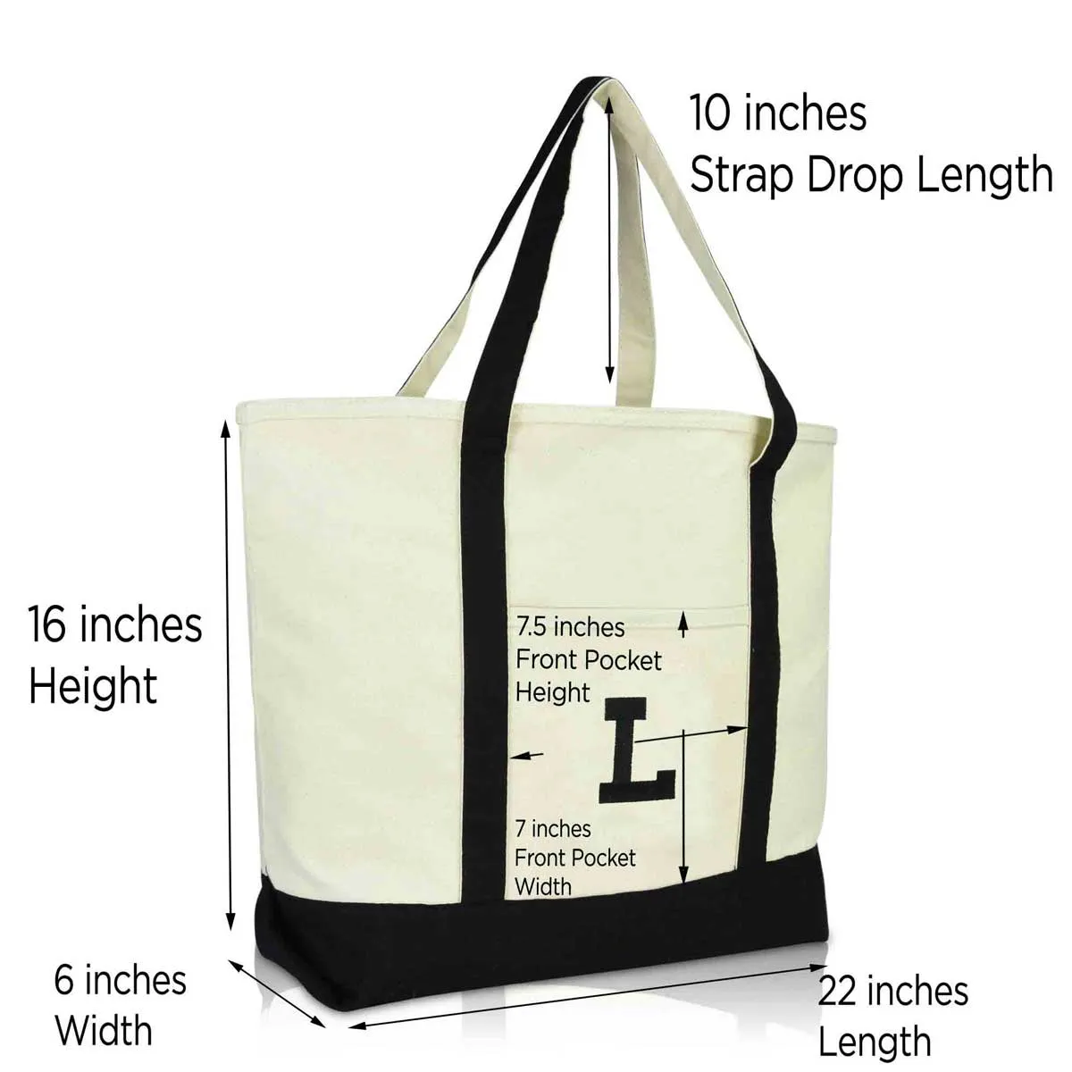 Dalix Initial Tote Bag Personalized Monogram Zippered Top Letter - L