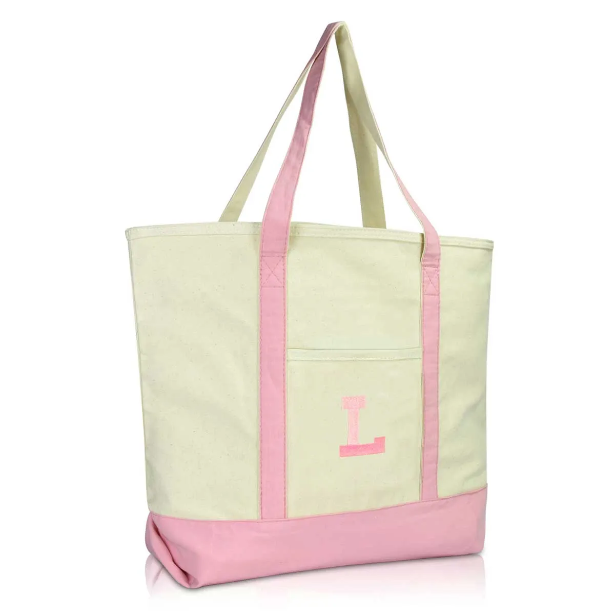 Dalix Initial Tote Bag Personalized Monogram Zippered Top Letter - L