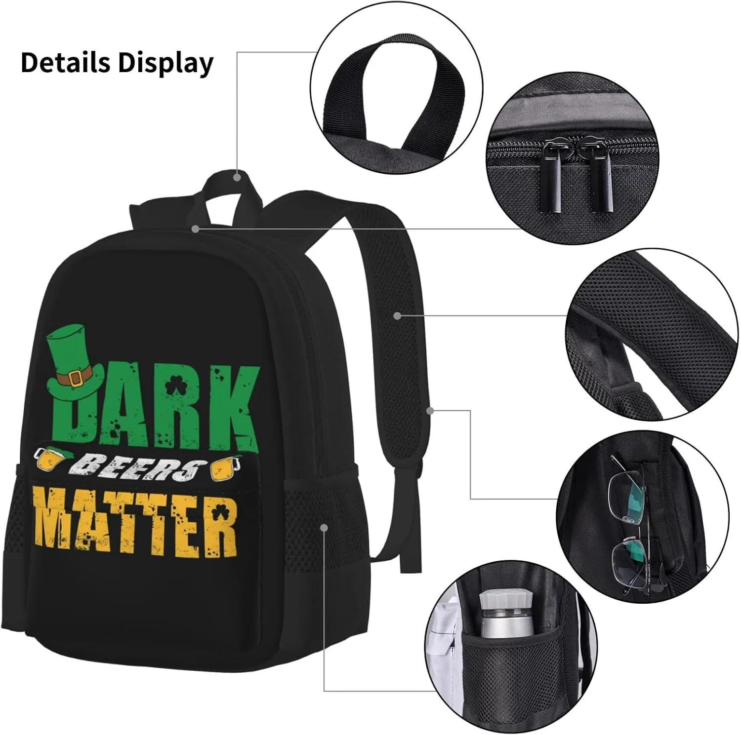 Dark Beers Matter St. Patrick's Day Multifunctional Pocket Backpack Crossbody Lunch Bag Pencil Case 3Pcs Set Large Capacity Backpack