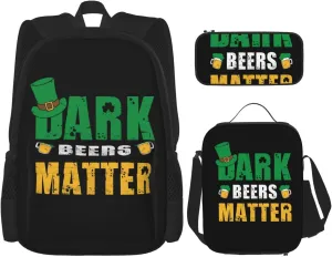 Dark Beers Matter St. Patrick's Day Multifunctional Pocket Backpack Crossbody Lunch Bag Pencil Case 3Pcs Set Large Capacity Backpack