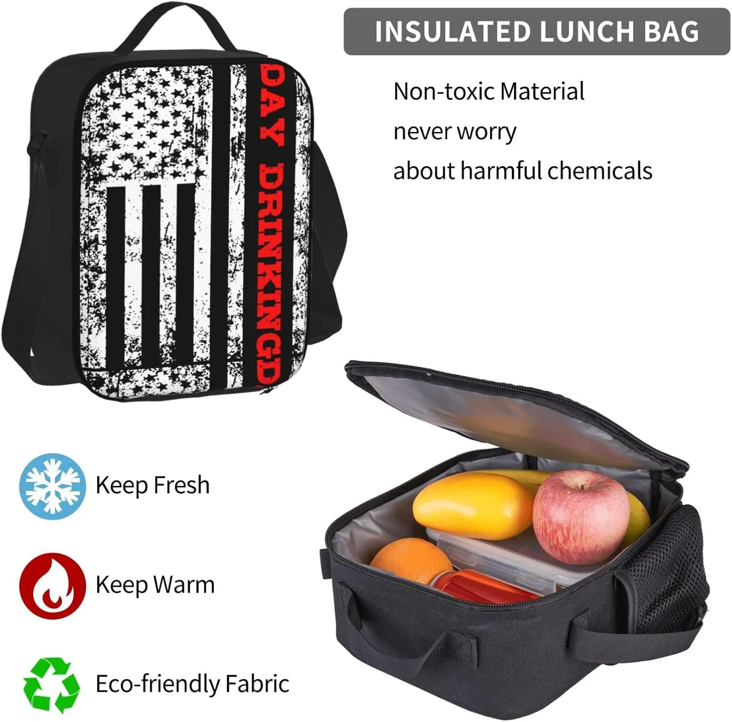 Day Drinkings American Flag Multifunctional Pocket Backpack Crossbody Lunch Bag Pencil Case 3Pcs Set Large Capacity Backpack