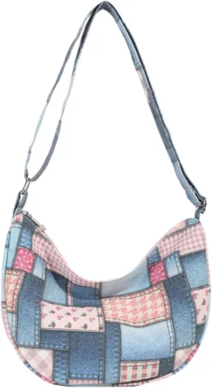 Denim Shoulder Bag, Jean Purses for Women Hobo Bag Y2K Patchwork Denim Tote Handbags