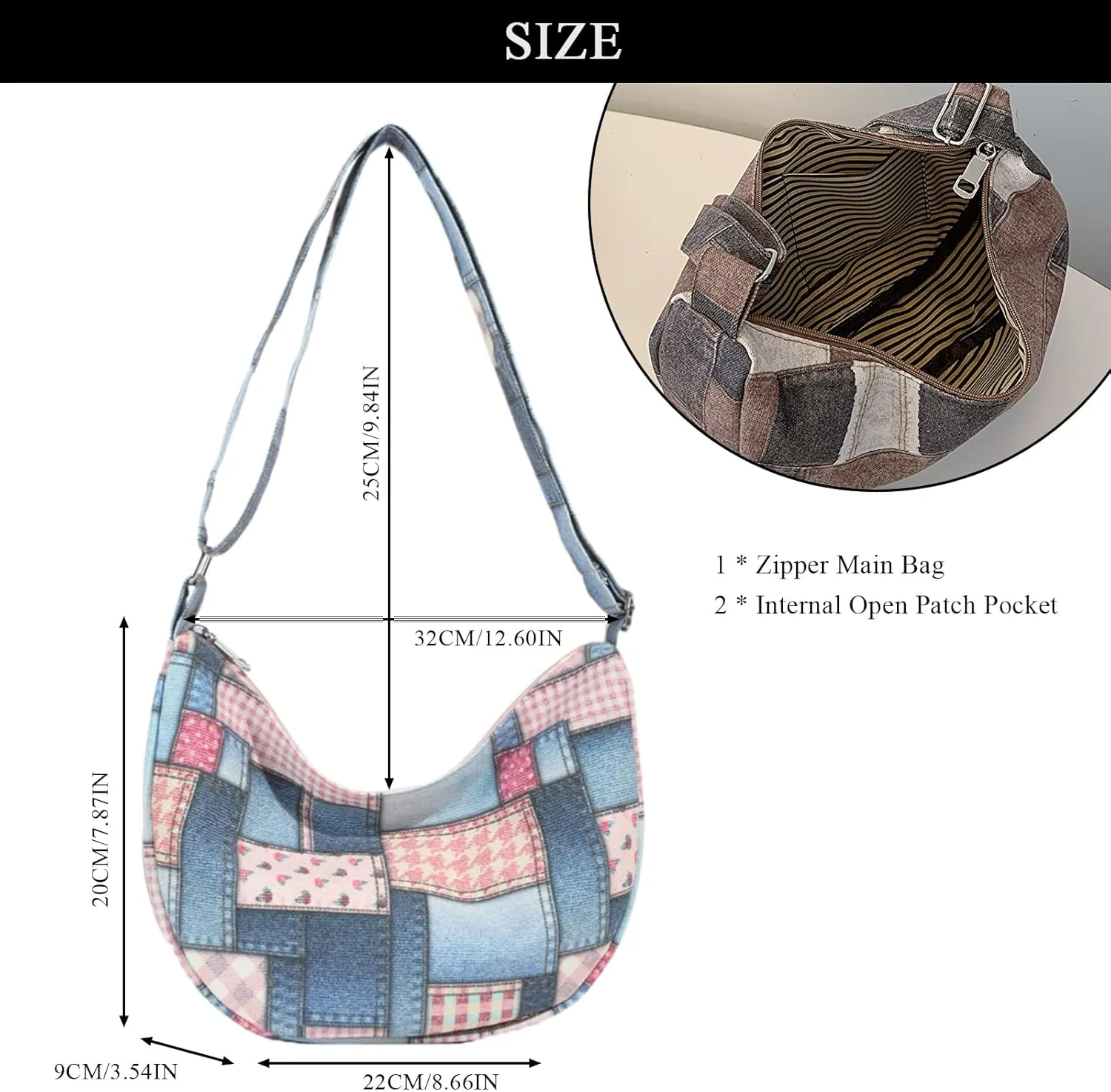 Denim Shoulder Bag, Jean Purses for Women Hobo Bag Y2K Patchwork Denim Tote Handbags