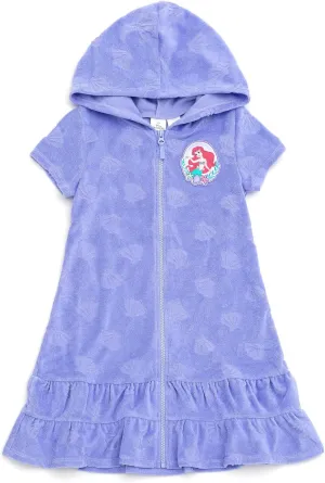 Disney Junior Girls Loop Terry Cloth Hooded Zip Up Swimsuit Cover-Up Toddler to Big Kid Sizes (2T - 14-16)