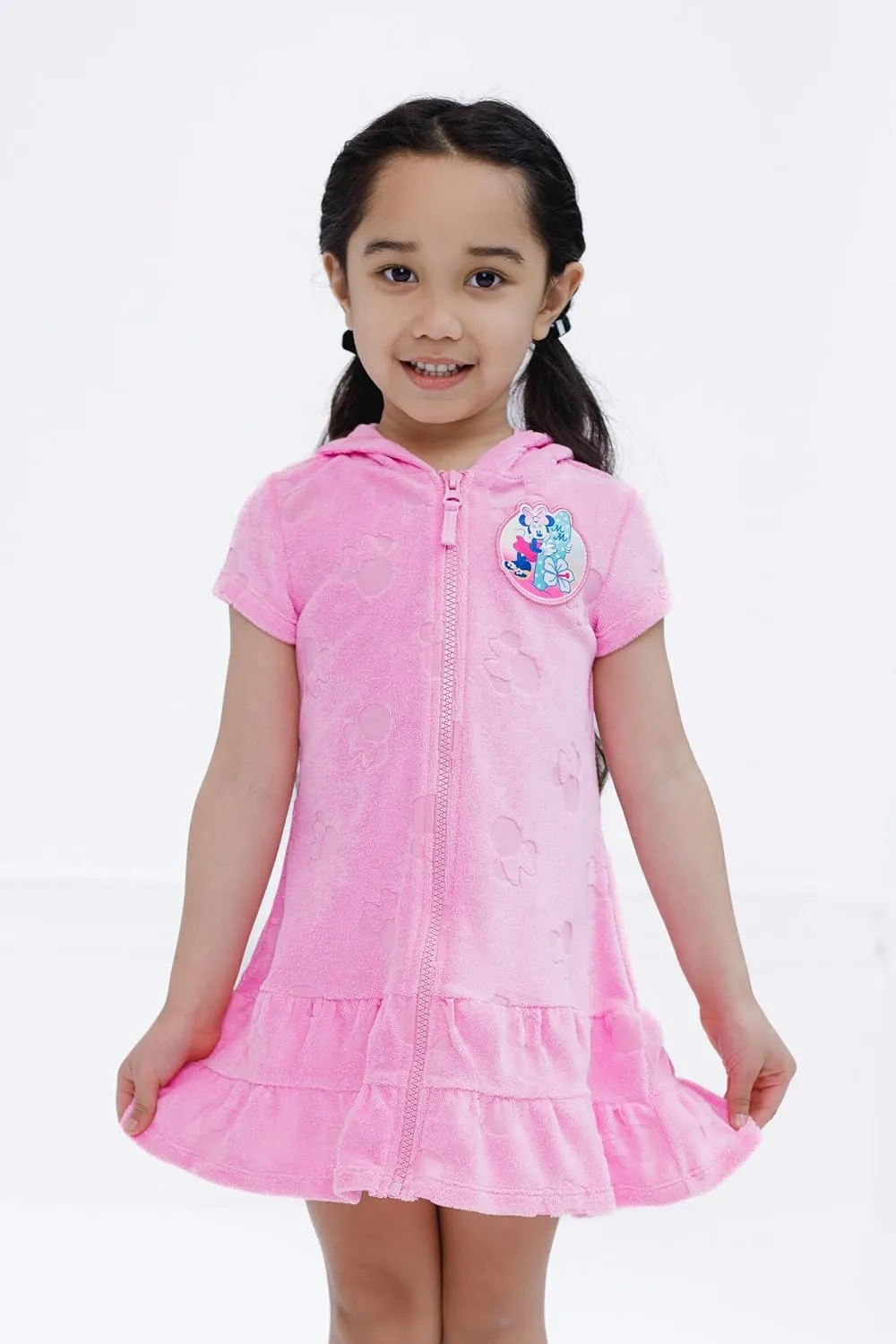 Disney Junior Girls Loop Terry Cloth Hooded Zip Up Swimsuit Cover-Up Toddler to Big Kid Sizes (2T - 14-16)