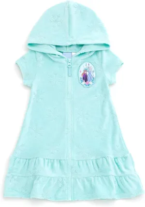 Disney Junior Girls Loop Terry Cloth Hooded Zip Up Swimsuit Cover-Up Toddler to Big Kid Sizes (2T - 14-16)