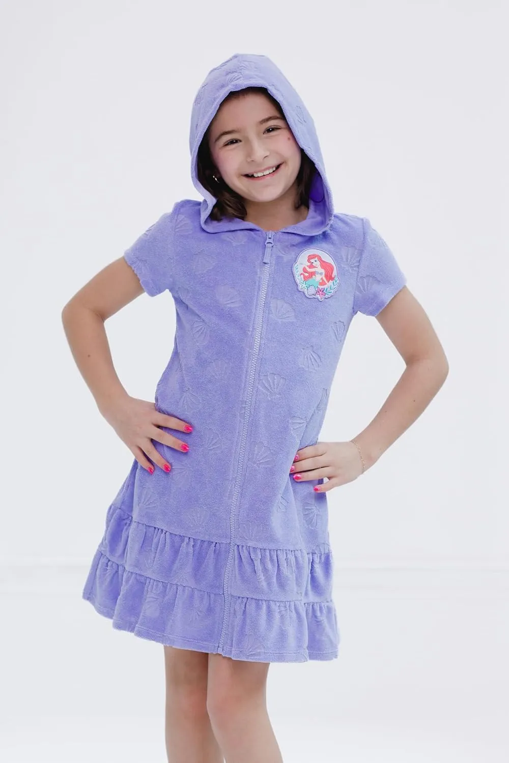 Disney Junior Girls Loop Terry Cloth Hooded Zip Up Swimsuit Cover-Up Toddler to Big Kid Sizes (2T - 14-16)