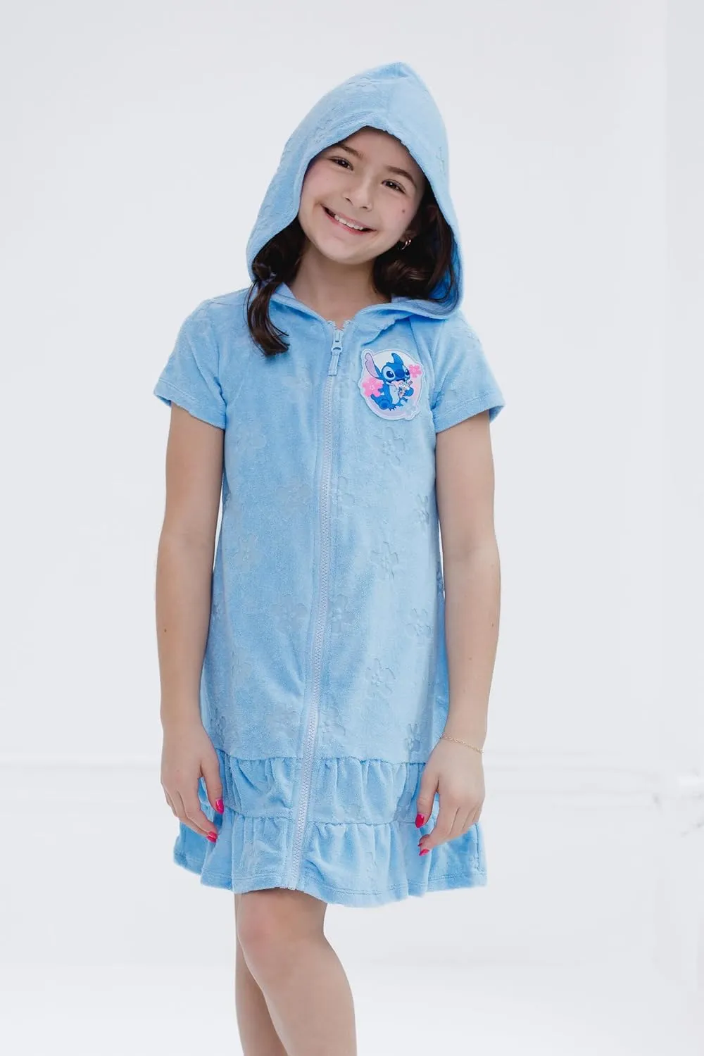 Disney Junior Girls Loop Terry Cloth Hooded Zip Up Swimsuit Cover-Up Toddler to Big Kid Sizes (2T - 14-16)