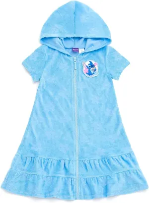 Disney Junior Girls Loop Terry Cloth Hooded Zip Up Swimsuit Cover-Up Toddler to Big Kid Sizes (2T - 14-16)