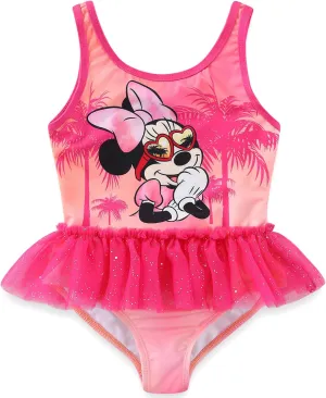 Disney Minnie Mouse Girls UPF 50  One Piece Bathing Suit for Toddler and Big Kids