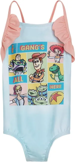 Disney Toy Story Toddler Girls UPF 50  One Piece Bathing Suit Tie Dye Pastel Turquoise