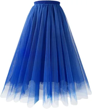 Dvbfufv Women Mesh Pleated A-Line Skirt Women Summer High Waist Midi Skirts