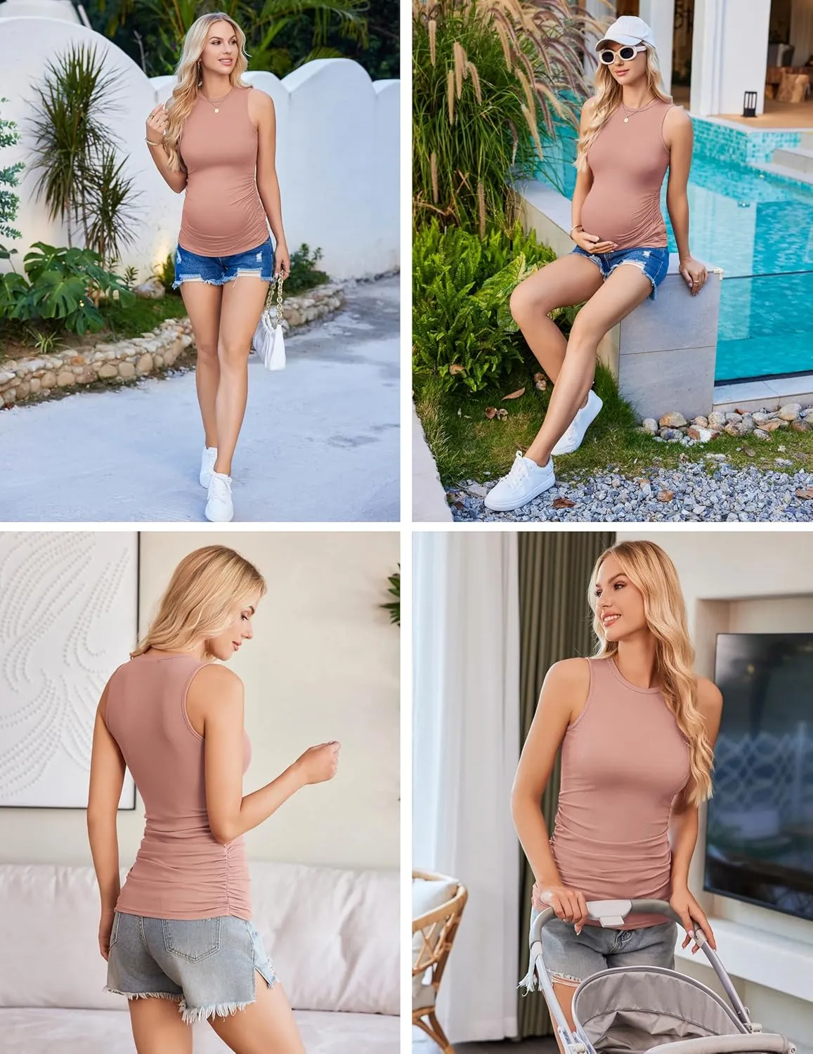 Ekouaer Women Maternity Tank Tops 3 Packs Crew Neck Ribbed Pregnancy Shirts Mama Clothes