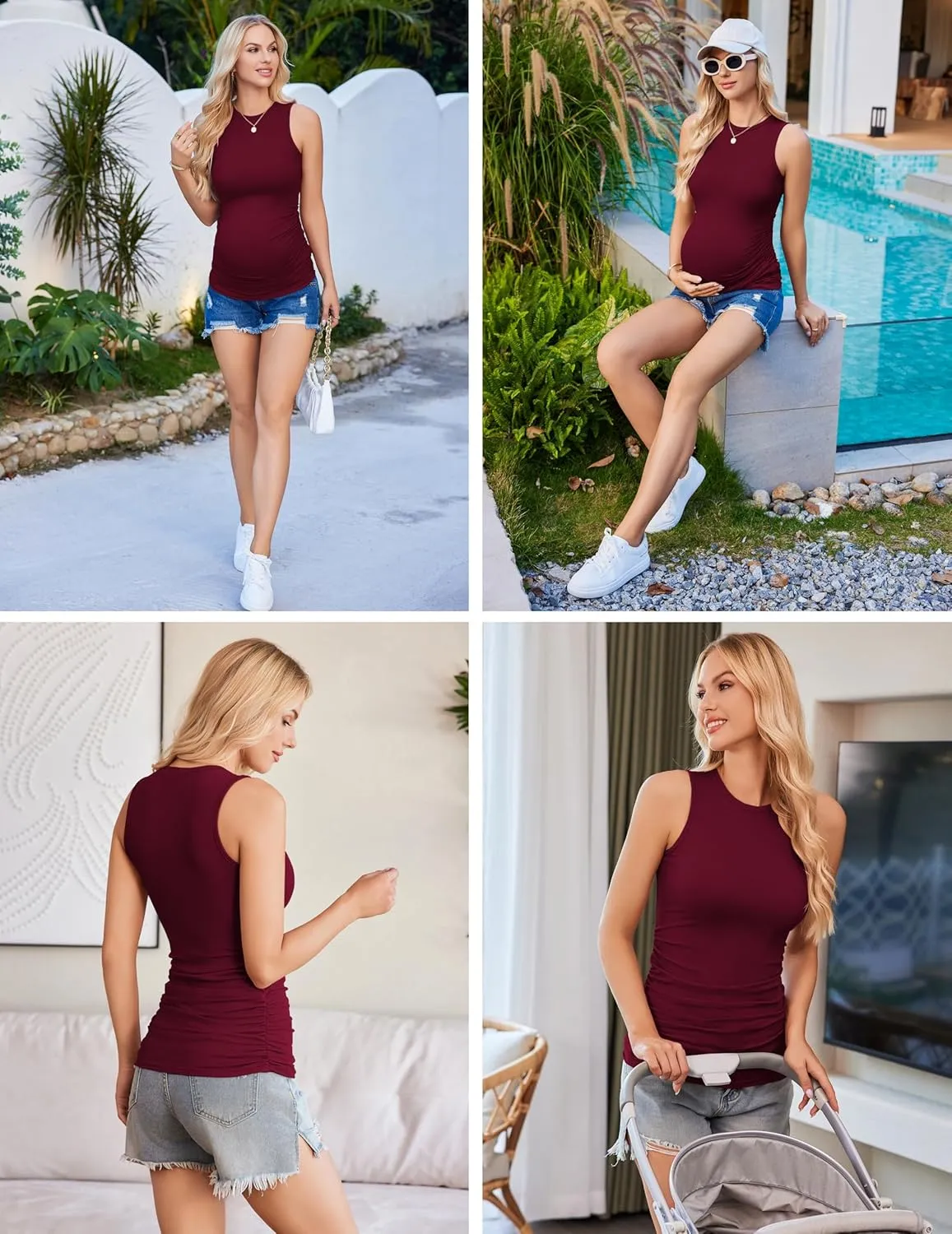 Ekouaer Women Maternity Tank Tops 3 Packs Crew Neck Ribbed Pregnancy Shirts Mama Clothes