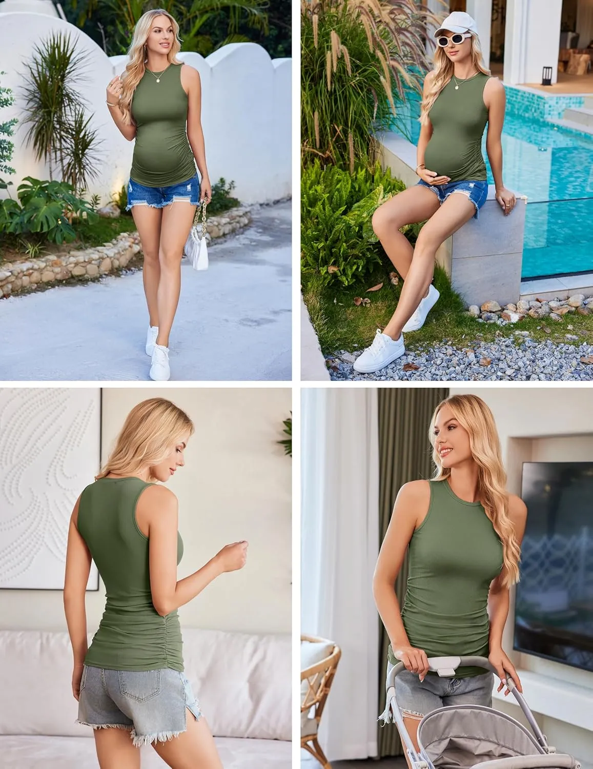 Ekouaer Women Maternity Tank Tops 3 Packs Crew Neck Ribbed Pregnancy Shirts Mama Clothes