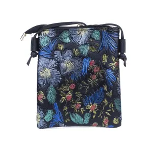 EMBOSSE FLORAL CROSSBODY BAG - TEAL BLACK