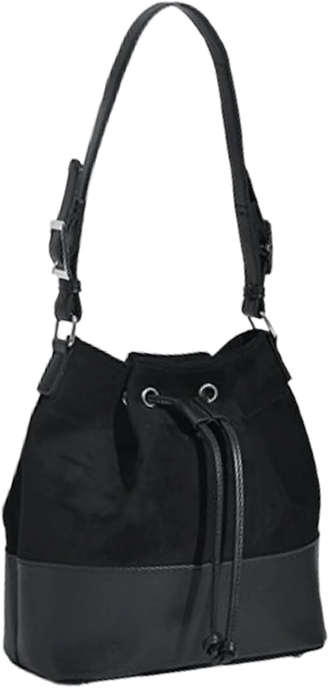 ENOPINK Bucket Bags for Women Drawstring Hobo Purses Crossbody Shoulder Bucket Handbags Black