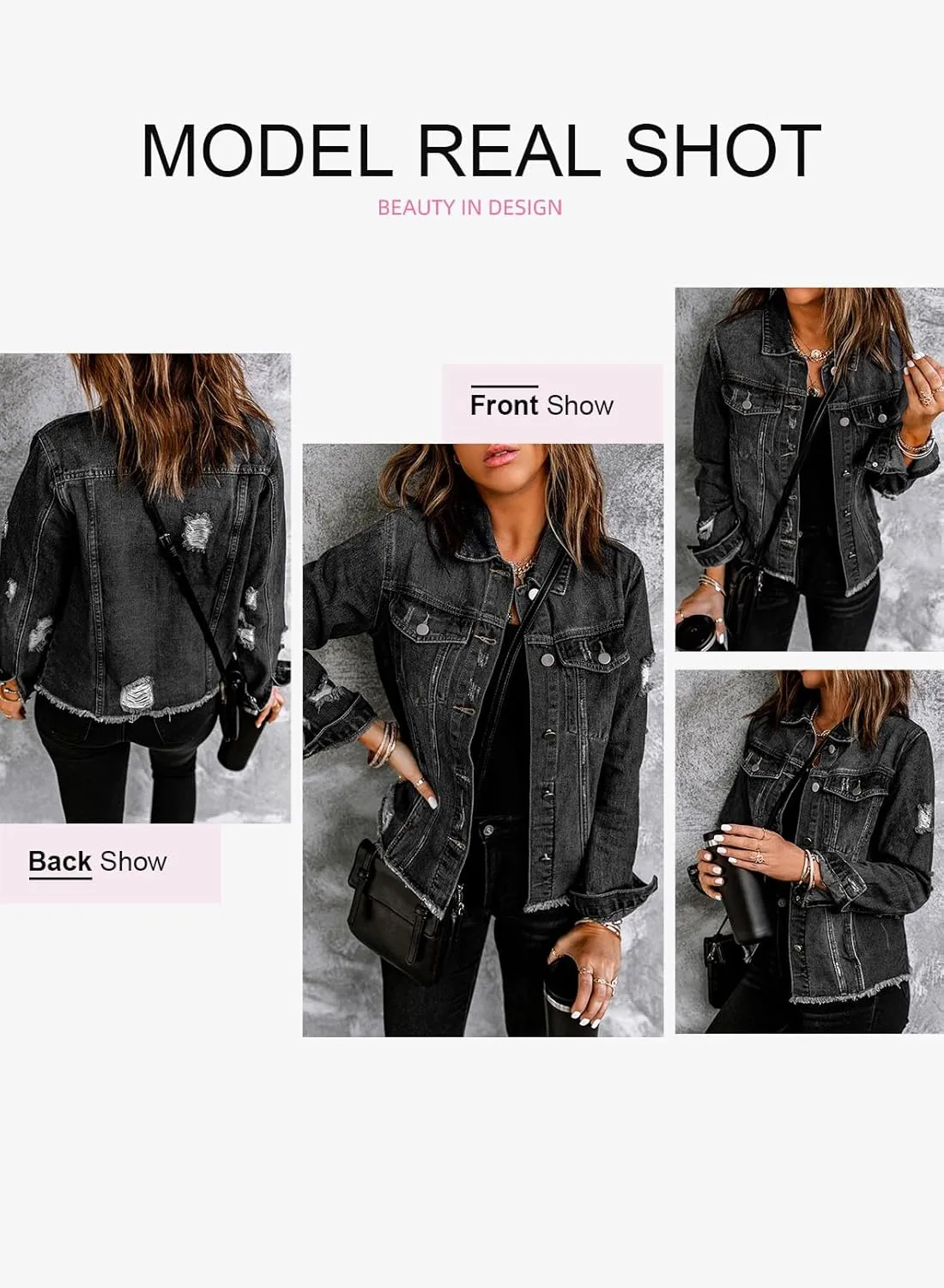 EVALESS Womens Boyfriend Washed Crop Denim Jean Jacket Coat
