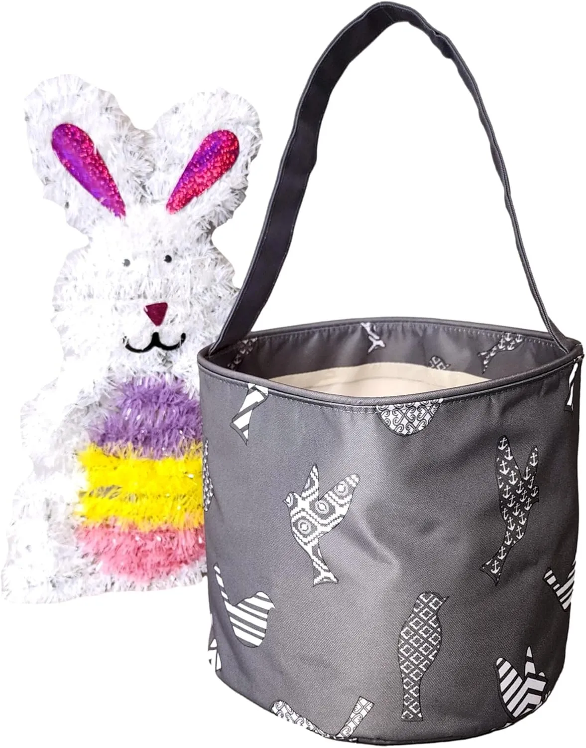 Fun Print Easter Basket Bucket Tote Bag Polyester Canvas