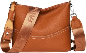 Genuine Leather Crossbody Purses for Women Ladies Small Tote Satchel Bucket Handbags Shoulder Bags with Wide Strap