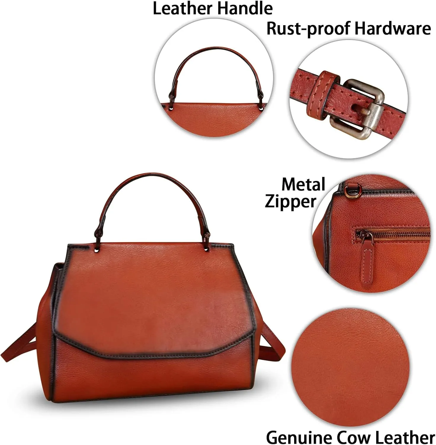 Genuine Leather Satchel for Women Crossbody Bags Handmade Vintage Top Handle Handbags Purse