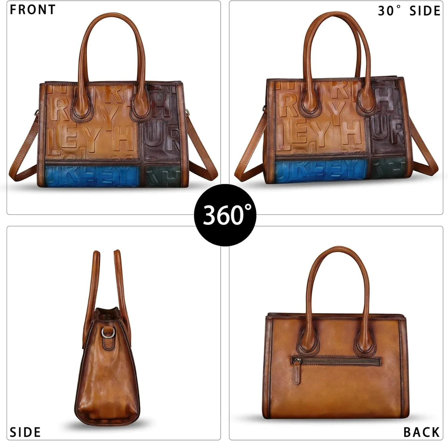 Genuine Leather Satchel for Women Embossed Handbag Top Handle Handbags Handmade Crossbody Tote Bag Purse