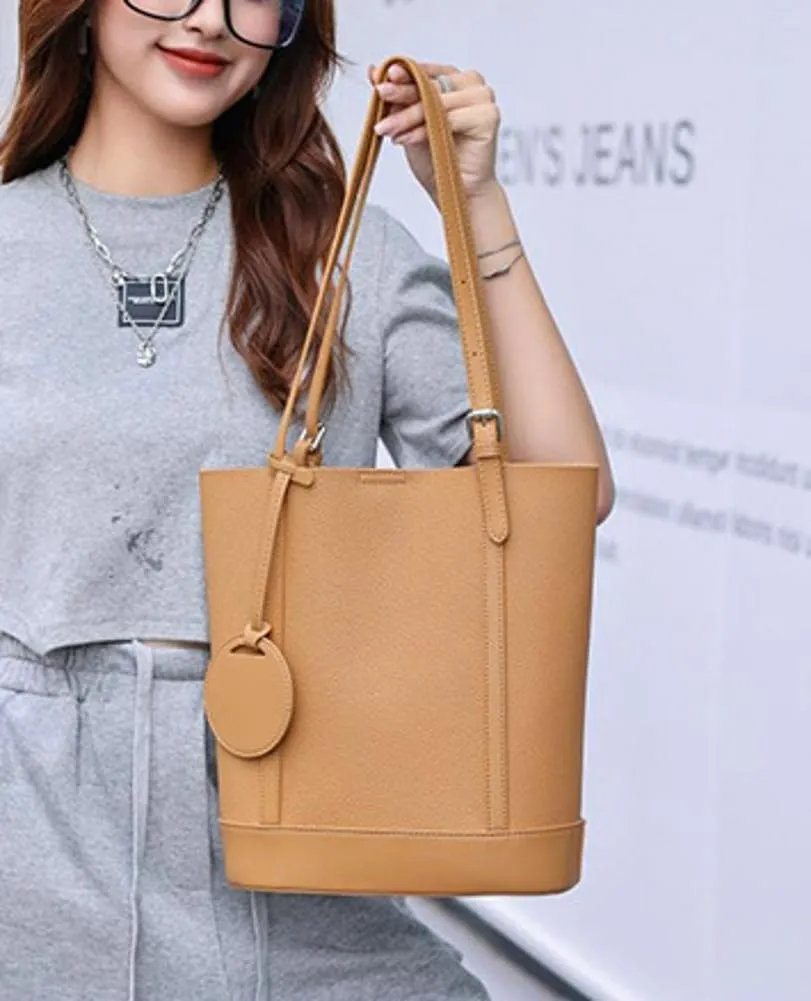 Genuine Leather Shoulder Bags for Women Trendy Large Tote Satchel Bucket Handbags Ladies Top Handle Satchel 2pcs