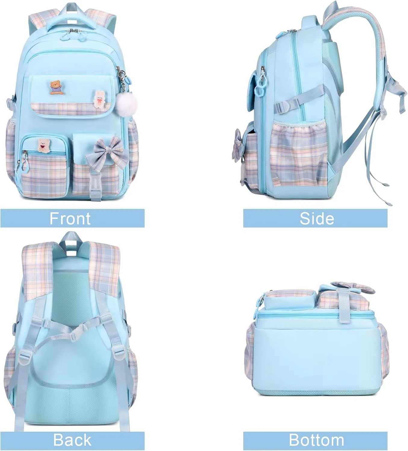 Girls Backpack - 3PCS Backpack for Girls Cute School Backpacks for Girls Kindergarten Elementary Preschool Middle Kids School Bags with Lunch Box Pencil Case Set (Blue)