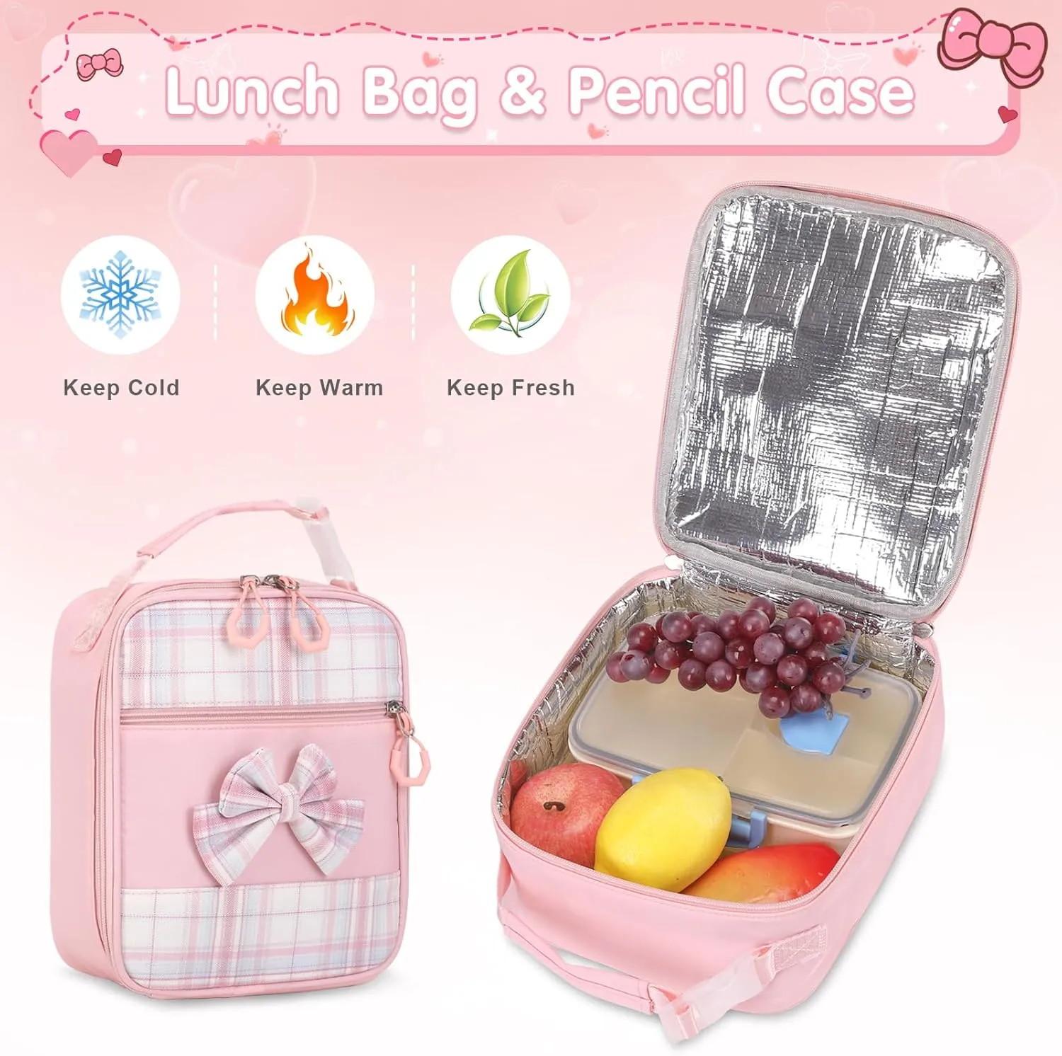 Girls Backpack - 3PCS Backpack for Girls Cute School Backpacks for Girls Kindergarten Elementary Preschool Middle Kids School Bags with Lunch Box Pencil Case Set (Pink)