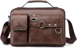 GLigeT Laptop Bag Case Fashion Men's Shoulder Bag Tablet Protective Case Portable PU Leather Handbag Business Briefcase Traveling Case Type Laptop Sleeve Case (Color : Dark Brown)