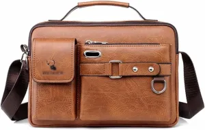 GLigeT Laptop Bag Case Fashion Men's Shoulder Bag Tablet Protective Case Portable PU Leather Handbag Business Briefcase Traveling Case Type Laptop Sleeve Case (Color : Light Brown)