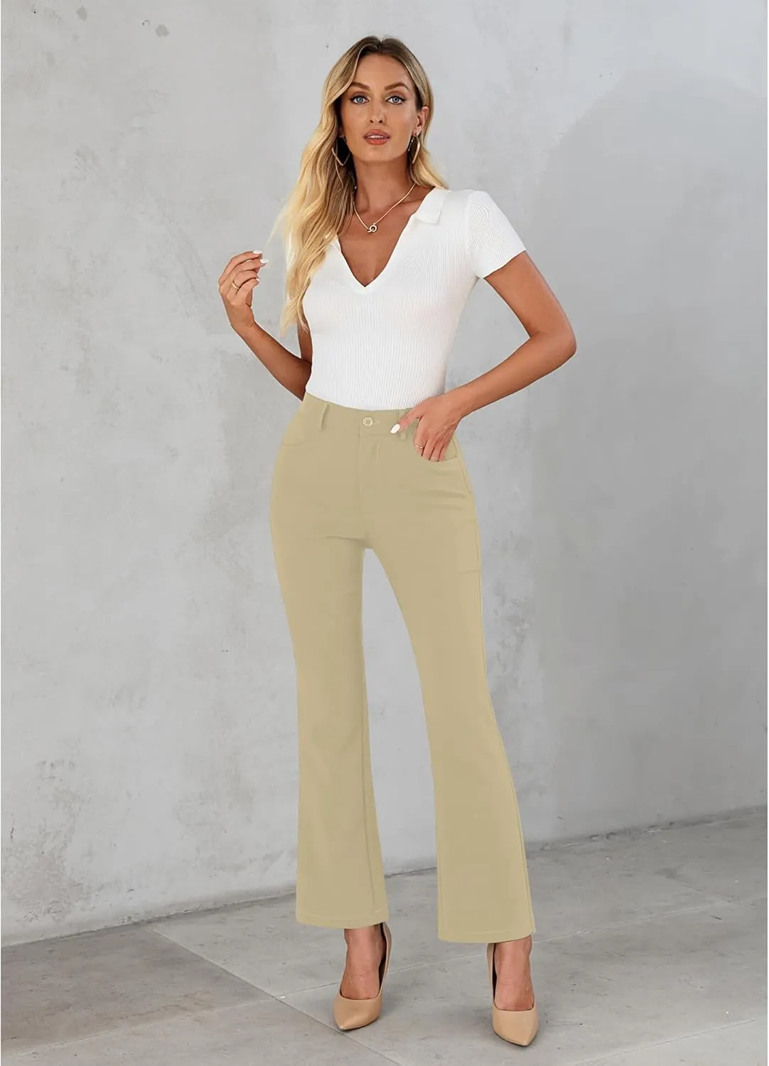 GRAPENT Bootcut Dress Pants for Women High Waisted Business Causal Elastic Waist Stretch Flare Work Trousers Dress Pants